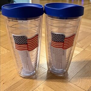 NWT Bundle of 2 Blue and Clear Tumbler Set with American Flag Design 🇺🇸🏆🏟️